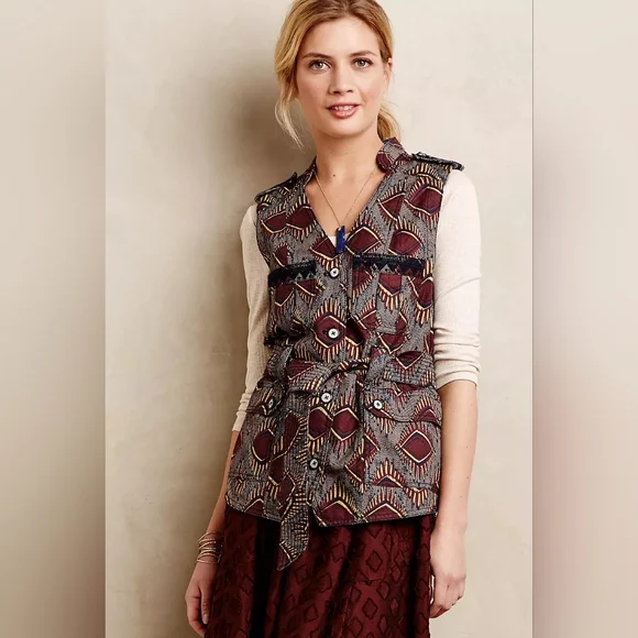 Anthropologie Eleveness Geometric Patterned Vest Medium - Picture 1 of 11